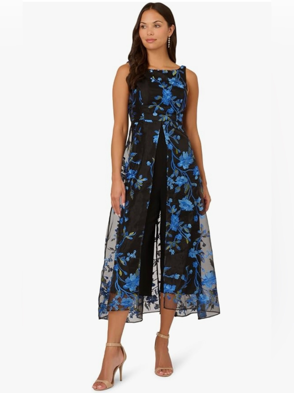 Adrianna papell floral embroidered mesh overlay jumpsuit